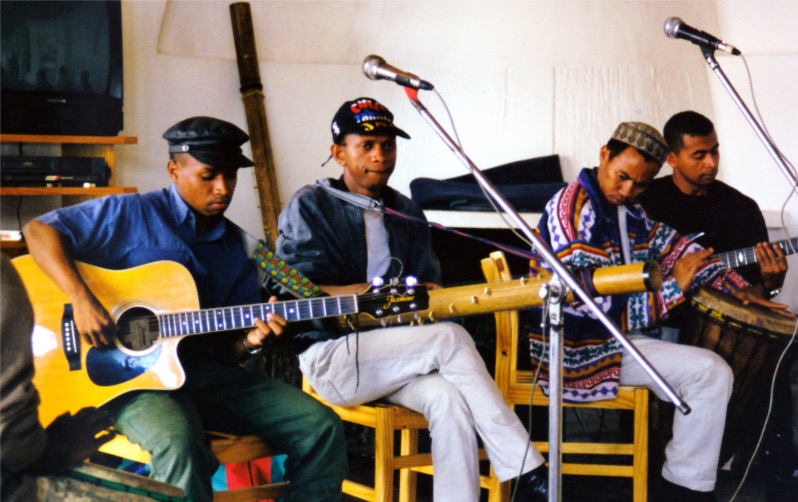 Folkloric group playing, Tana, Madagascar, 1997.