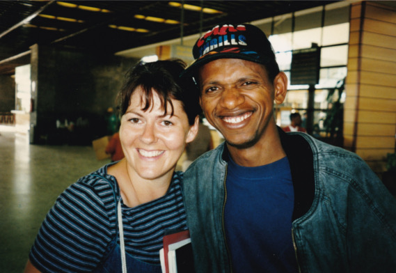 Ragery and Tobin at airport, Madagascar, 1997,